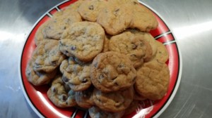 A plate of comfort food. Chocolate chip cookies. I can't eat just one.