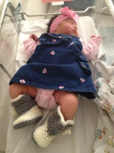 Ready to go home! Look at those boots! My friend Kari made them. I have the matching hat, but it covered up all that hair. 